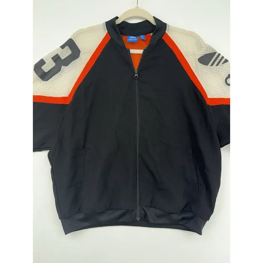 adidas Originals Men's Black & Orange Track Jacket Full Zip 3-Stripes Pockets M